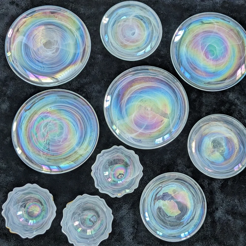 Artistic Accents Turkish Iridescent Swirl Pearl Glass 10 Pieces Plates and Bowls